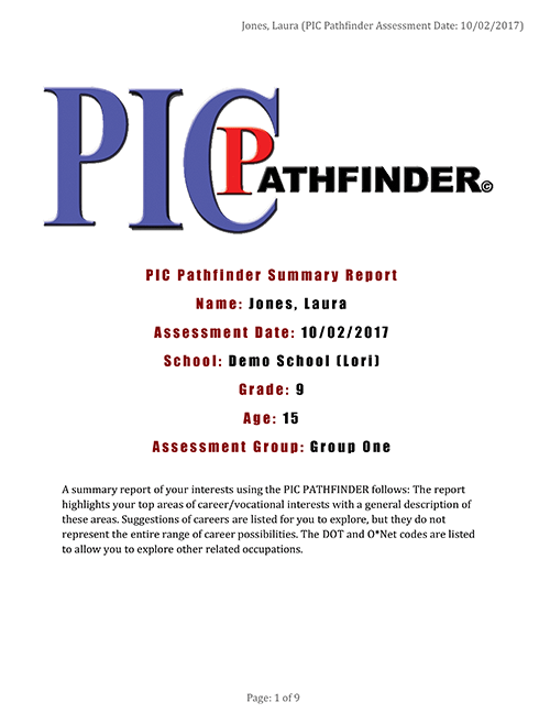 Snow Cloud Productions | PIC Pathfinder | Sample Report